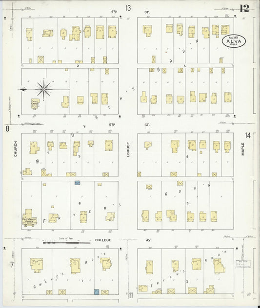 Sanborn Fire Insurance Map from Alva, Woods County, Oklahoma (1909), Sheet #0012 - Historic Sanborn Fire Insurance Map Print, vintage old map wall art, antique decor, genealogy gift, Oklahoma Oklahoma map