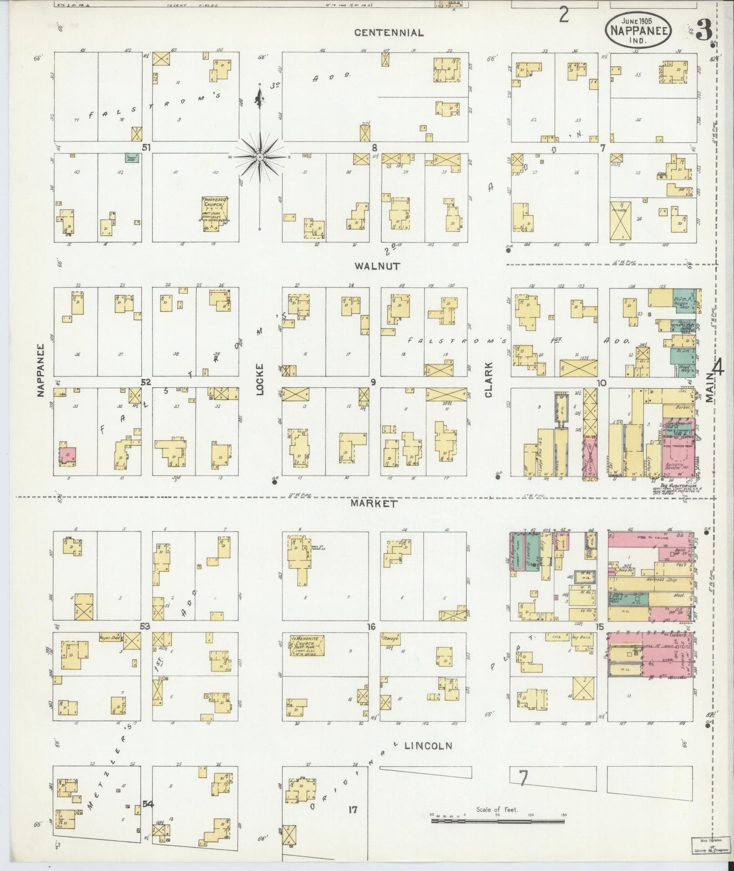 Sanborn Fire Insurance Map from Nappanee, Elkhart County, Indiana (1905), Sheet #0003 - Complete Map Set gallery image, historic Sanborn map, vintage wall art, Indiana Indiana