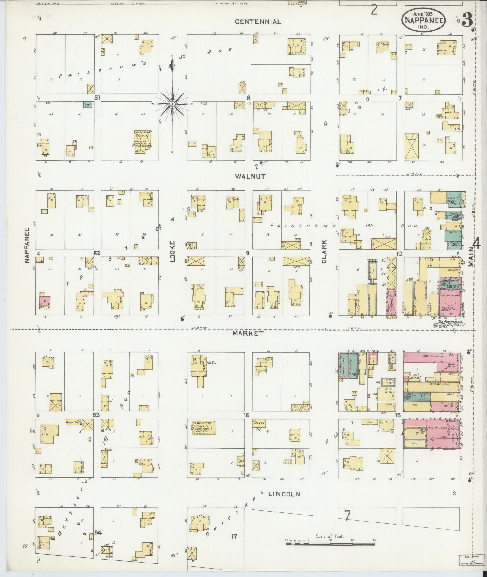 Sanborn Fire Insurance Map from Nappanee, Elkhart County, Indiana (1905), Sheet #0003 - Complete Map Set gallery image, historic Sanborn map, vintage wall art, Indiana Indiana