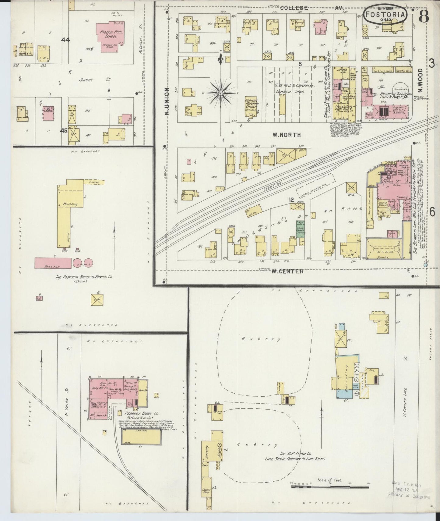 Sanborn Fire Insurance Map from Fostoria, Seneca, Hancock, And Wood Counties, Ohio (1896), Sheet #0008 - Historic Sanborn Fire Insurance Map Print, vintage old map wall art, antique decor, genealogy gift, Ohio Ohio map