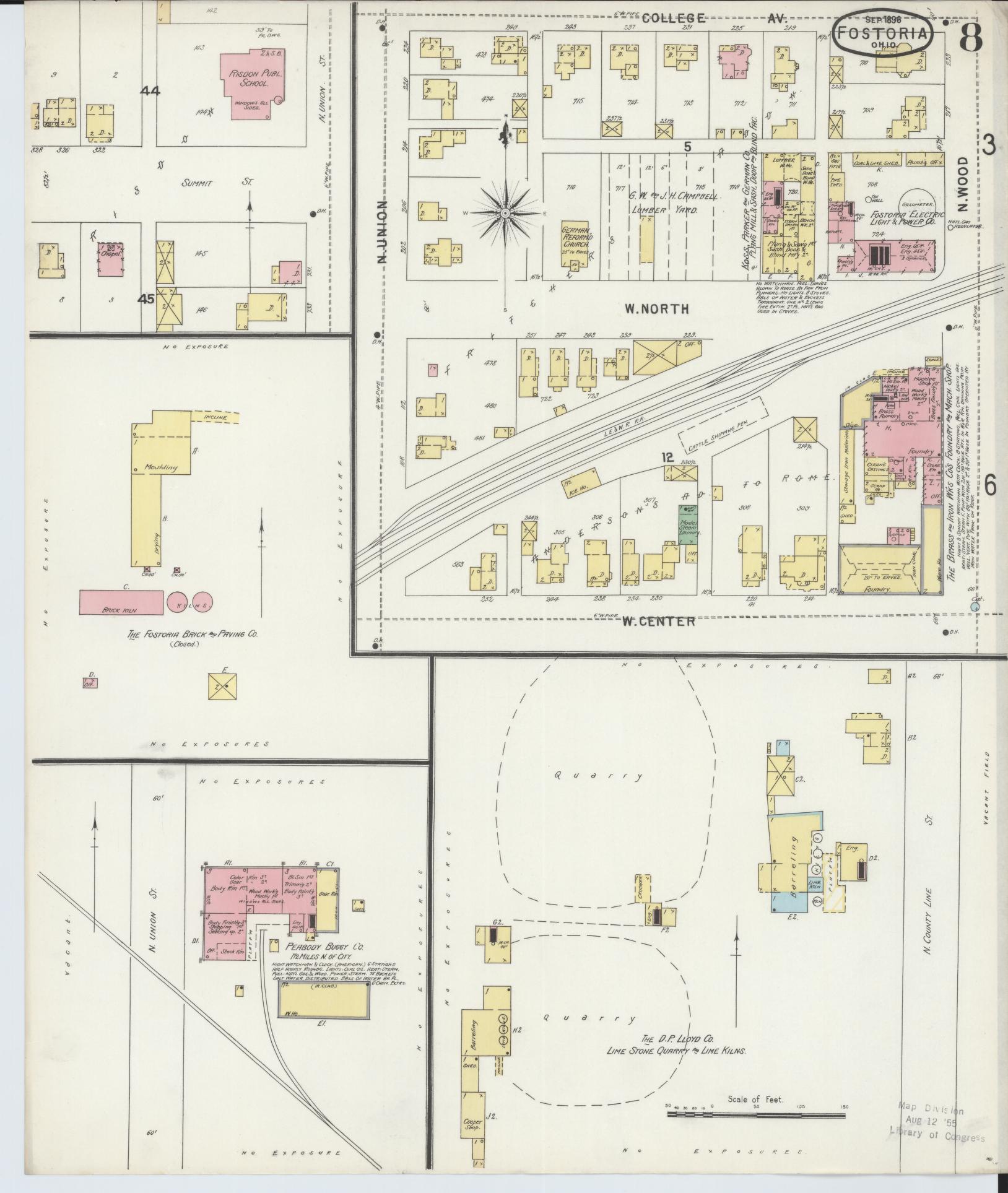Sanborn Fire Insurance Map from Fostoria, Seneca, Hancock, And Wood Counties, Ohio (1896), Sheet #0008 - Historic Sanborn Fire Insurance Map Print, vintage old map wall art, antique decor, genealogy gift, Ohio Ohio map