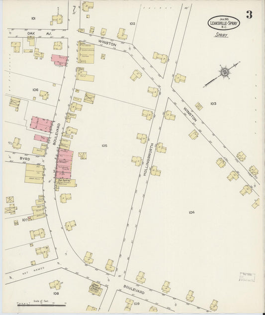 Sanborn Fire Insurance Map from Leaksville-spray, Rockingham County, North Carolina (1915), Sheet #0003 - Historic Sanborn Fire Insurance Map Print, vintage old map wall art, antique decor, genealogy gift, North Carolina North Carolina map