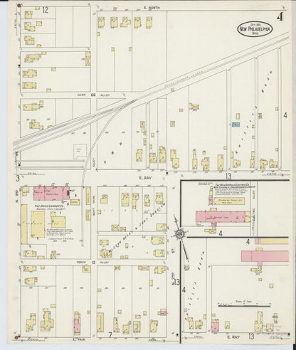 Sanborn Fire Insurance Map from New Philadelphia, Tuscarawas County, Ohio (1914), Sheet #0004 - Historic Sanborn Fire Insurance Map Print, vintage old map wall art, antique decor, genealogy gift, Ohio Ohio map