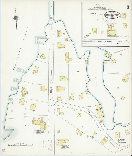Sanborn Fire Insurance Map from Kennebunkport, York County, Maine (1911), Sheet #0005 - Historic Sanborn Fire Insurance Map Print, vintage old map wall art, antique decor, genealogy gift, Maine Maine map