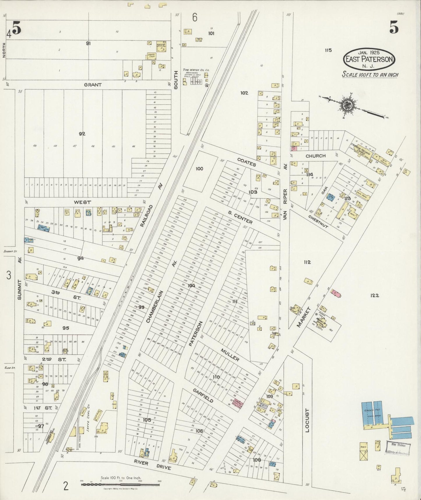 Sanborn Fire Insurance Map from East Paterson, Bergen County, New Jersey (1925), Sheet #0005 - Complete Map Set gallery image, historic Sanborn map, vintage wall art, New Jersey New Jersey