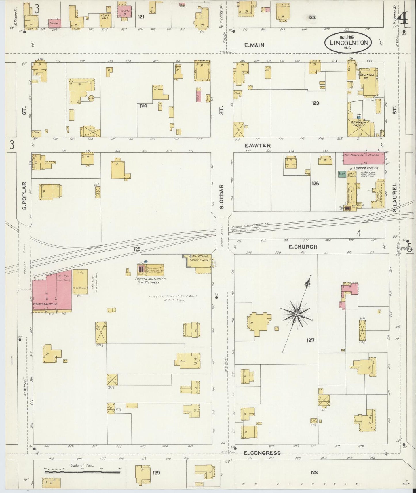 Sanborn Fire Insurance Map from Lincolnton, Lincoln County, North Carolina (1906), Sheet #0004 - Complete Map Set gallery image, historic Sanborn map, vintage wall art, North Carolina North Carolina