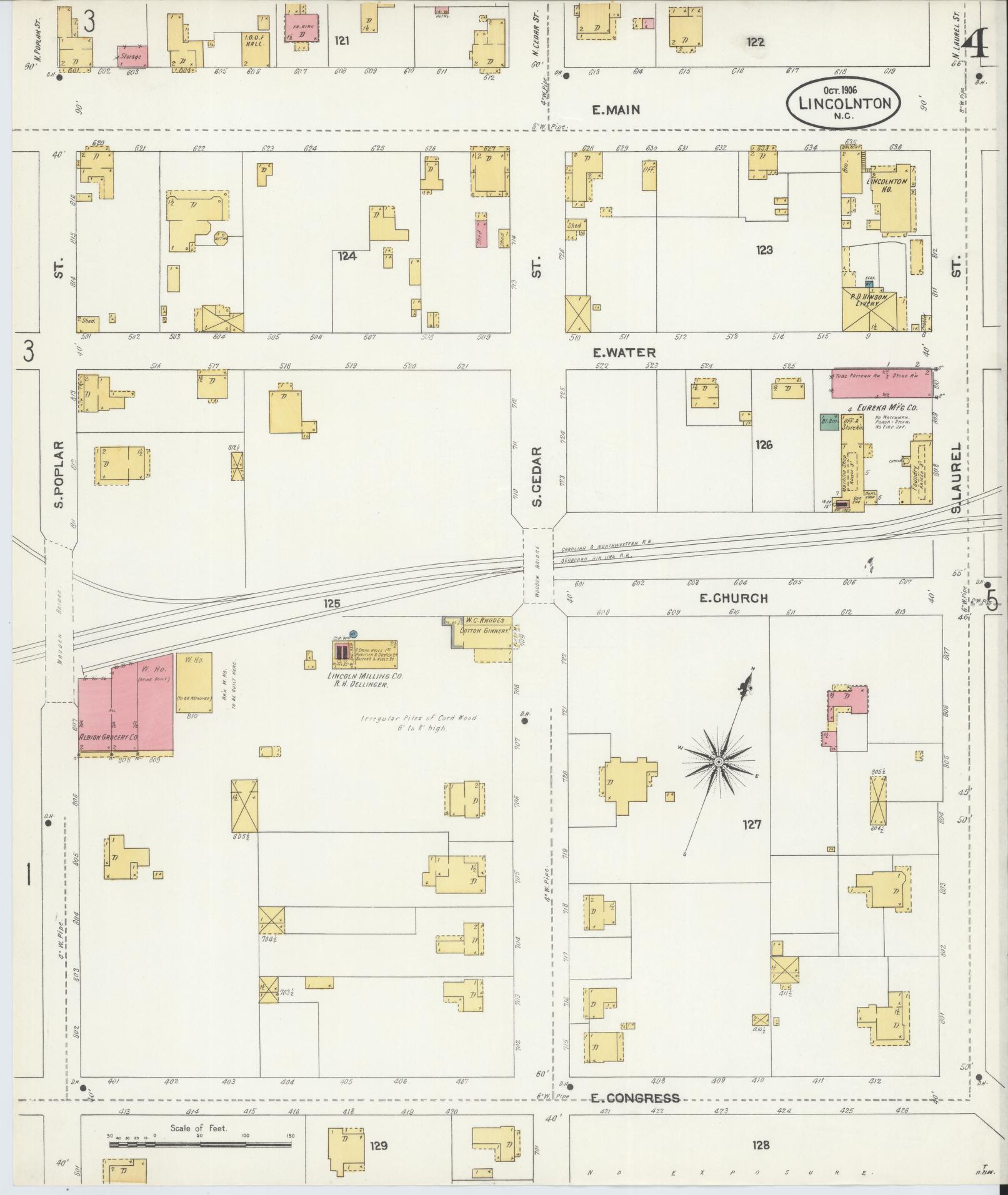 Sanborn Fire Insurance Map from Lincolnton, Lincoln County, North Carolina (1906), Sheet #0004 - Complete Map Set gallery image, historic Sanborn map, vintage wall art, North Carolina North Carolina