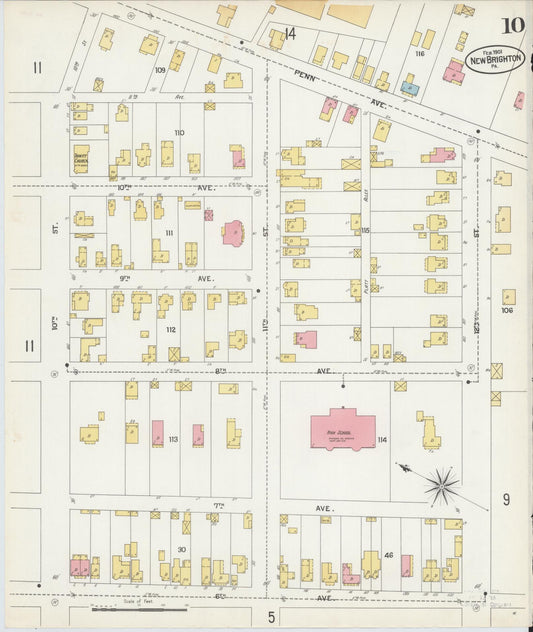 Sanborn Fire Insurance Map from New Brighton, Beaver County, Pennsylvania (1901), Sheet #0010 - Historic Sanborn Fire Insurance Map Print, vintage old map wall art, antique decor, genealogy gift, Pennsylvania Pennsylvania map