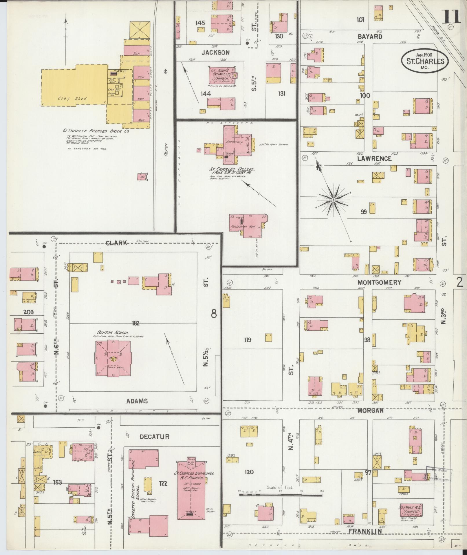Sanborn Fire Insurance Map from Saint Charles, Saint Charles County, Missouri (1900), Sheet #0011 - Historic Sanborn Fire Insurance Map Print, vintage old map wall art, antique decor, genealogy gift, Missouri Missouri map