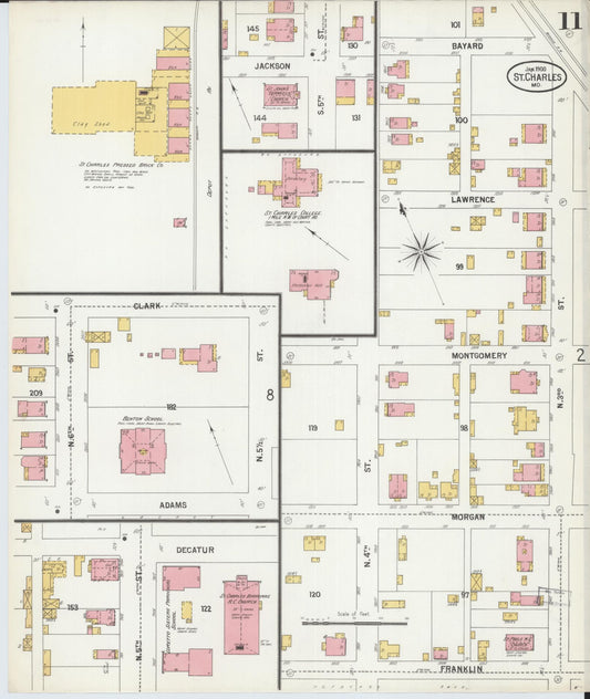 Sanborn Fire Insurance Map from Saint Charles, Saint Charles County, Missouri (1900), Sheet #0011 - Historic Sanborn Fire Insurance Map Print, vintage old map wall art, antique decor, genealogy gift, Missouri Missouri map