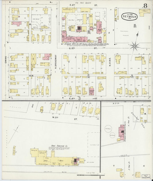 Sanborn Fire Insurance Map from Seymour, Jackson County, Indiana (1896), Sheet #0008 - Historic Sanborn Fire Insurance Map Print, vintage old map wall art, antique decor, genealogy gift, Indiana Indiana map