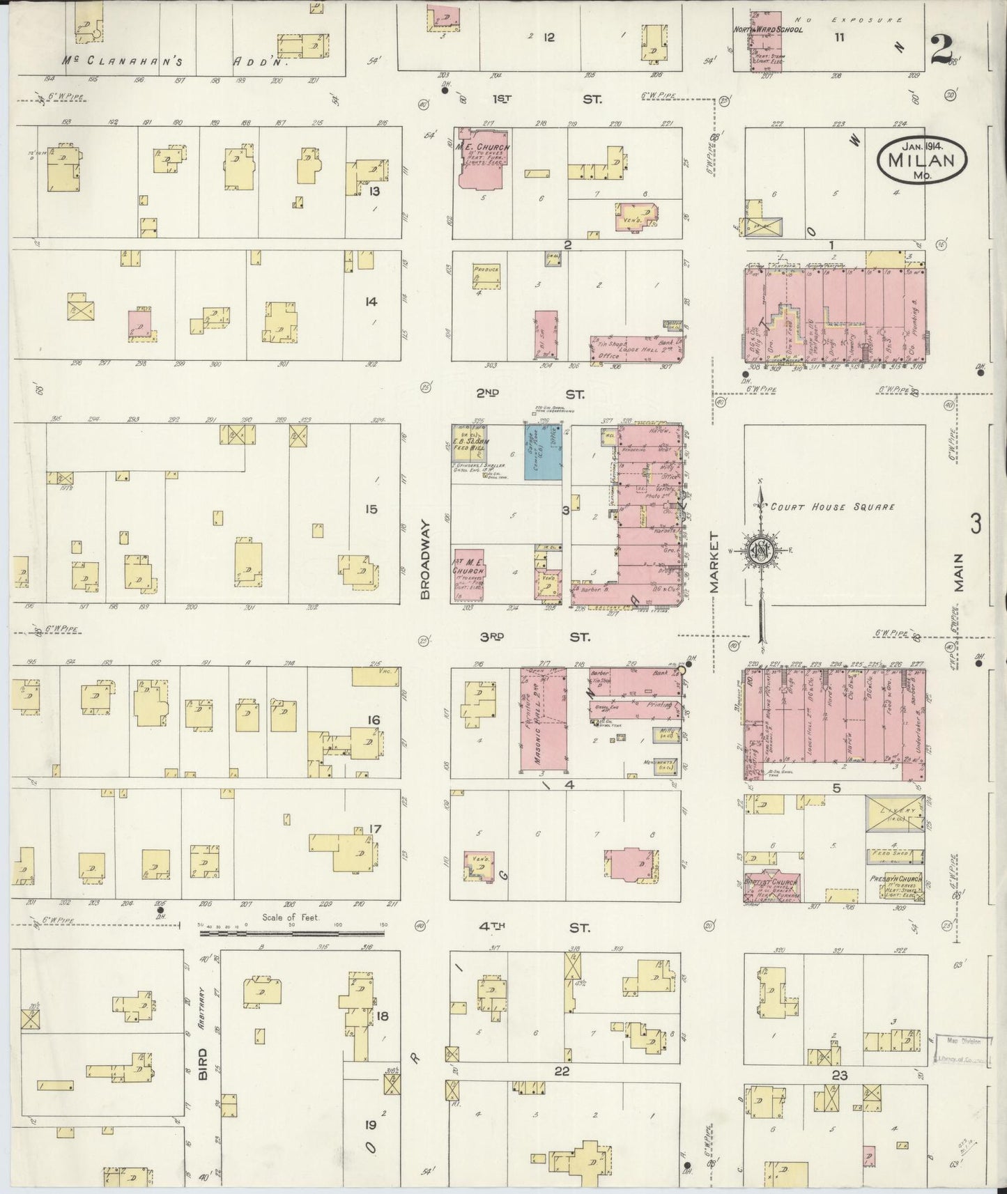 Sanborn Fire Insurance Map from Milan, Sullivan County, Missouri (1914), Sheet #0002 - Historic Sanborn Fire Insurance Map Print, vintage old map wall art, antique decor, genealogy gift, Missouri Missouri map
