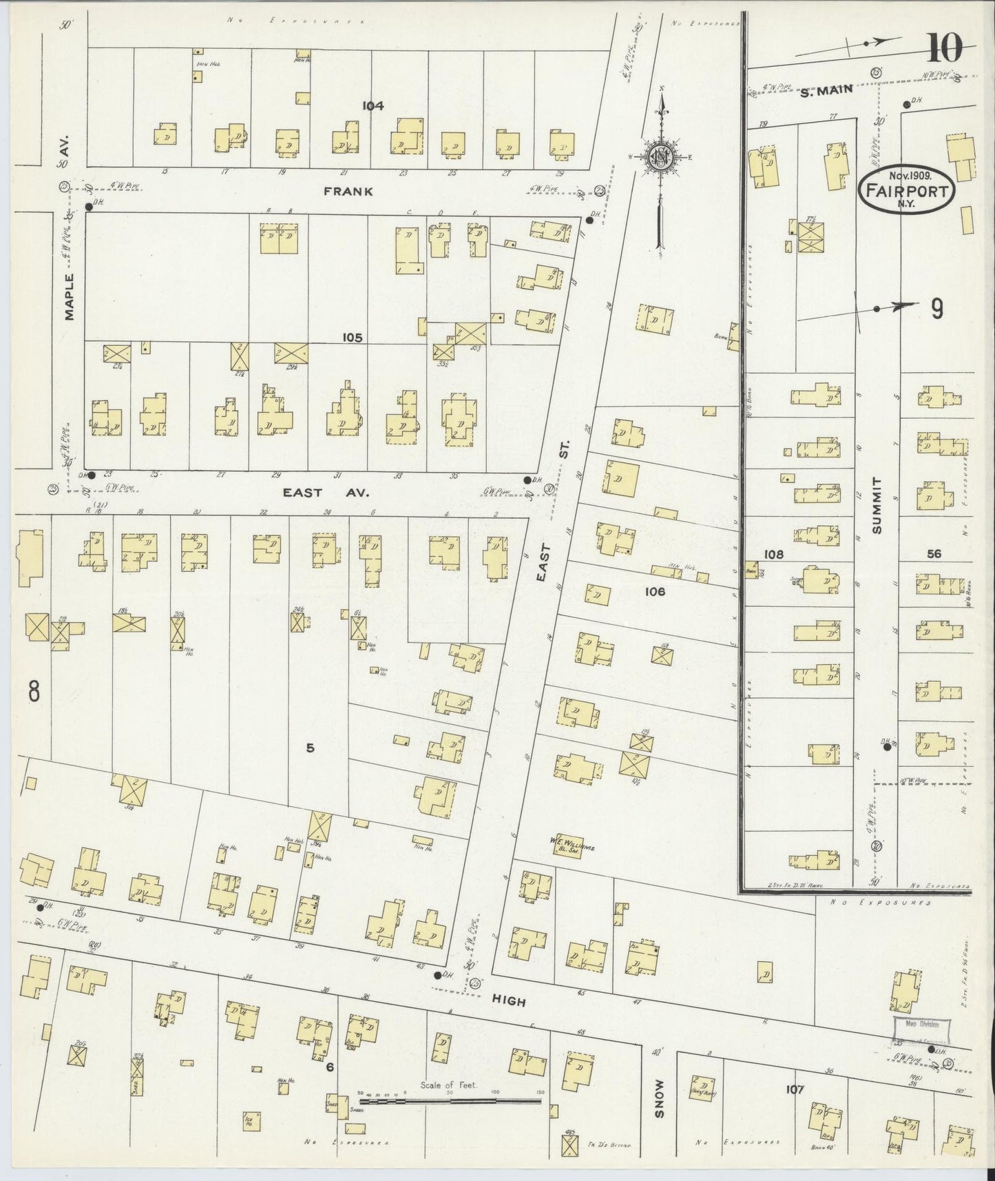 Sanborn Fire Insurance Map from Fairport, Monroe County, New York (1909), Sheet #0010 - Historic Sanborn Fire Insurance Map Print, vintage old map wall art, antique decor, genealogy gift, New York New York map