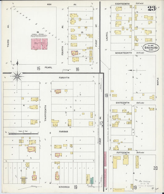 Sanborn Fire Insurance Map from Brainerd, Crow Wing County, Minnesota (1907), Sheet #0023 - Historic Sanborn Fire Insurance Map Print, vintage old map wall art, antique decor, genealogy gift, Minnesota Minnesota map