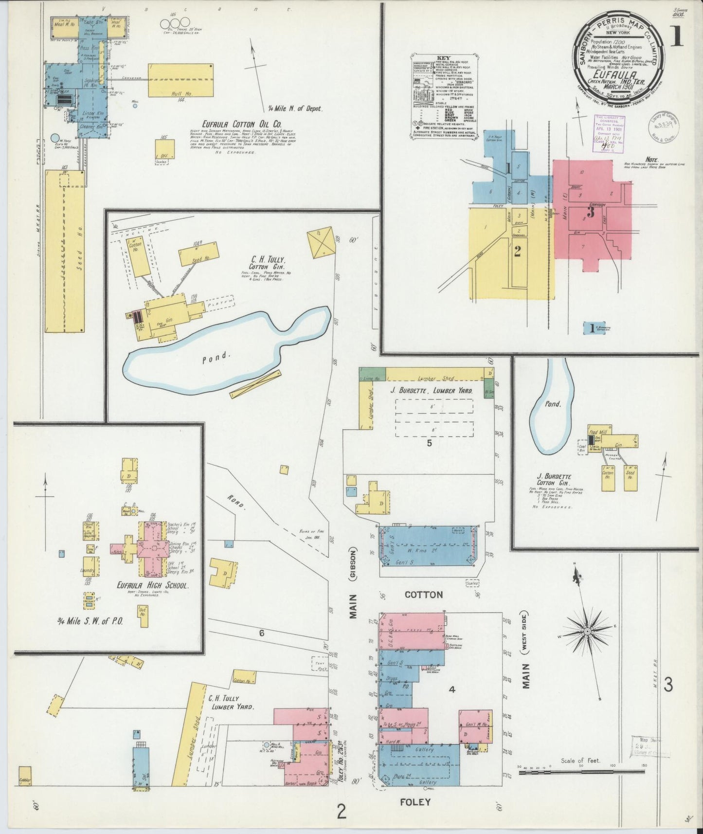 Sanborn Fire Insurance Map from Eufala, McIntosch County, Oklahoma (1901), Sheet #0001 - Historic Sanborn Fire Insurance Map Print, vintage old map wall art, antique decor, genealogy gift, Oklahoma Oklahoma map