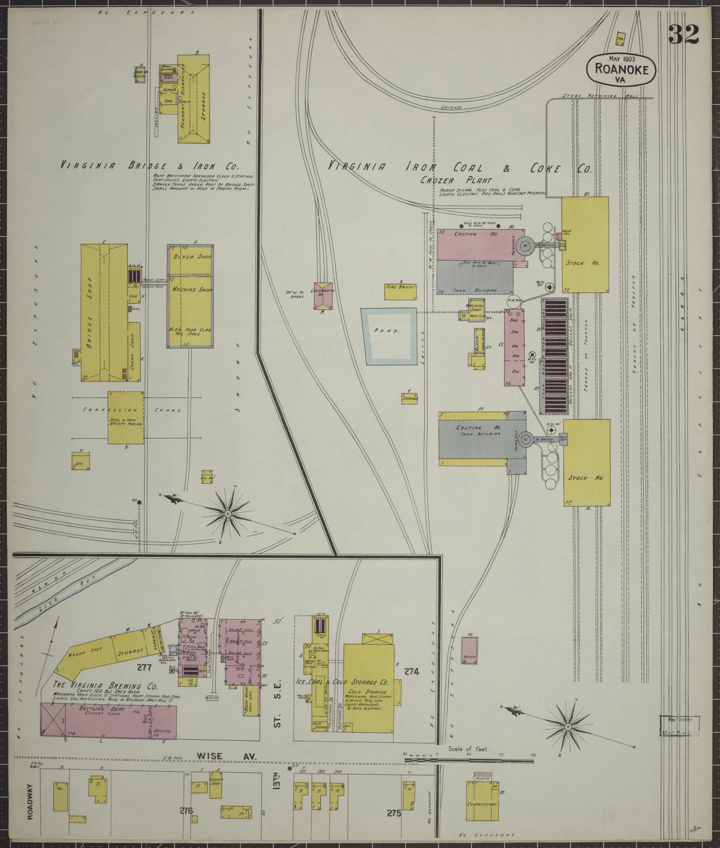 Sanborn Fire Insurance Map from Roanoke, Independent Cities, Virginia (1903), Sheet #0032 - Historic Sanborn Fire Insurance Map Print, vintage old map wall art, antique decor, genealogy gift, Virginia Virginia map