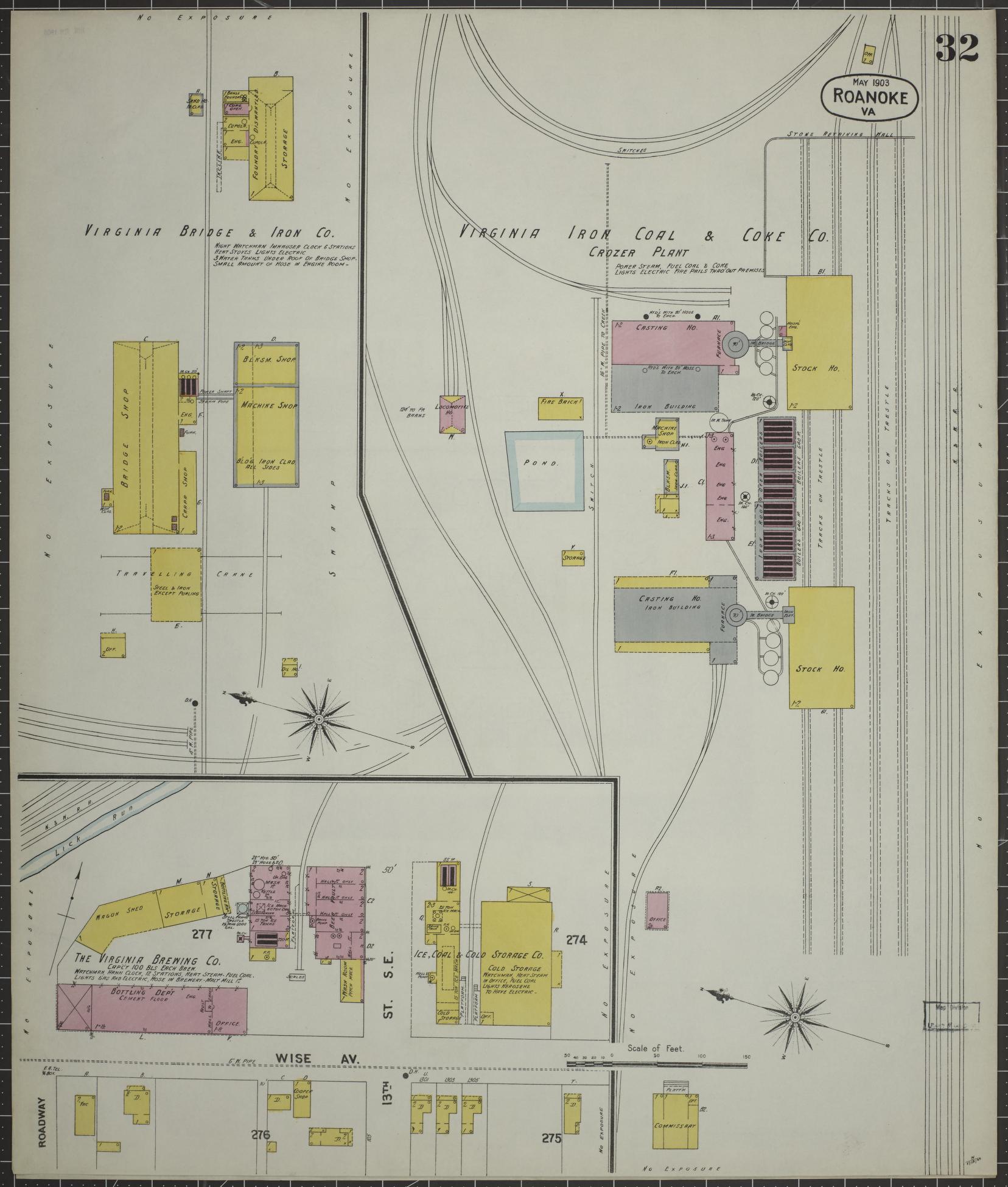Sanborn Fire Insurance Map from Roanoke, Independent Cities, Virginia (1903), Sheet #0032 - Historic Sanborn Fire Insurance Map Print, vintage old map wall art, antique decor, genealogy gift, Virginia Virginia map