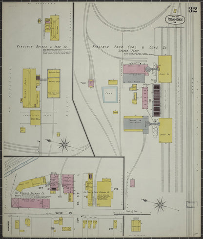 Sanborn Fire Insurance Map from Roanoke, Independent Cities, Virginia (1903), Sheet #0032 - Historic Sanborn Fire Insurance Map Print, vintage old map wall art, antique decor, genealogy gift, Virginia Virginia map