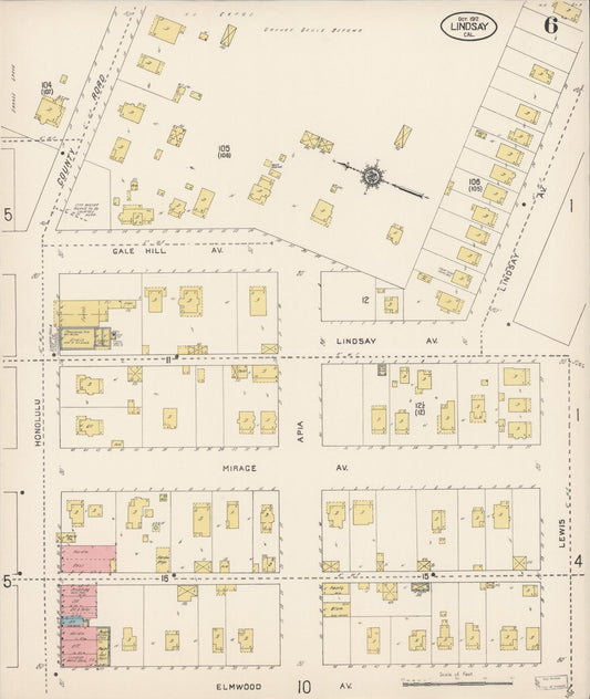Sanborn Fire Insurance Map from Lindsay, Tulare County, California (1912), Sheet #0006 - Historic Sanborn Fire Insurance Map Print, vintage old map wall art, antique decor, genealogy gift, California California map