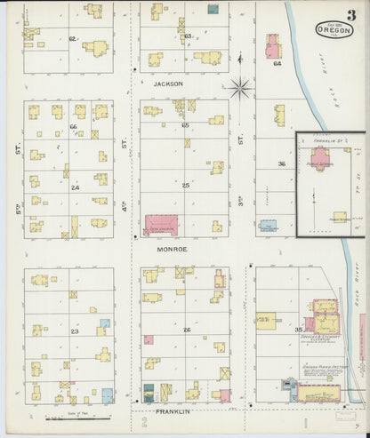Sanborn Fire Insurance Map from Oregon, Ogle County, Illinois (1893), Sheet #0003 - Historic Sanborn Fire Insurance Map Print, vintage old map wall art, antique decor, genealogy gift, Illinois Illinois map