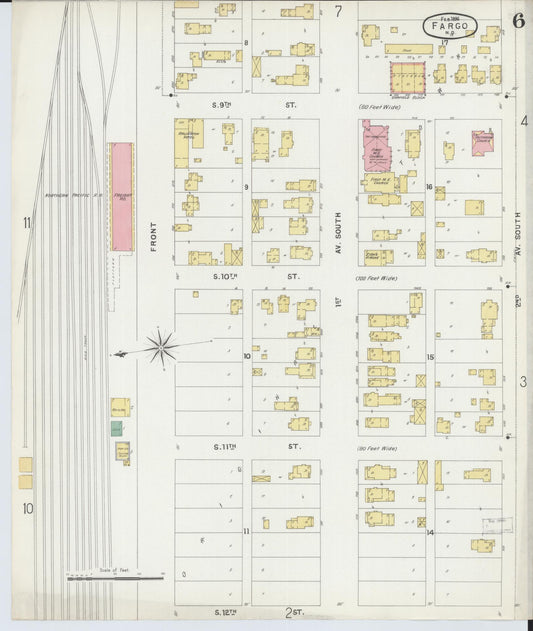 Sanborn Fire Insurance Map from Fargo, Cass County, North Dakota (1896), Sheet #0006 - Historic Sanborn Fire Insurance Map Print, vintage old map wall art, antique decor, genealogy gift, North Dakota North Dakota map