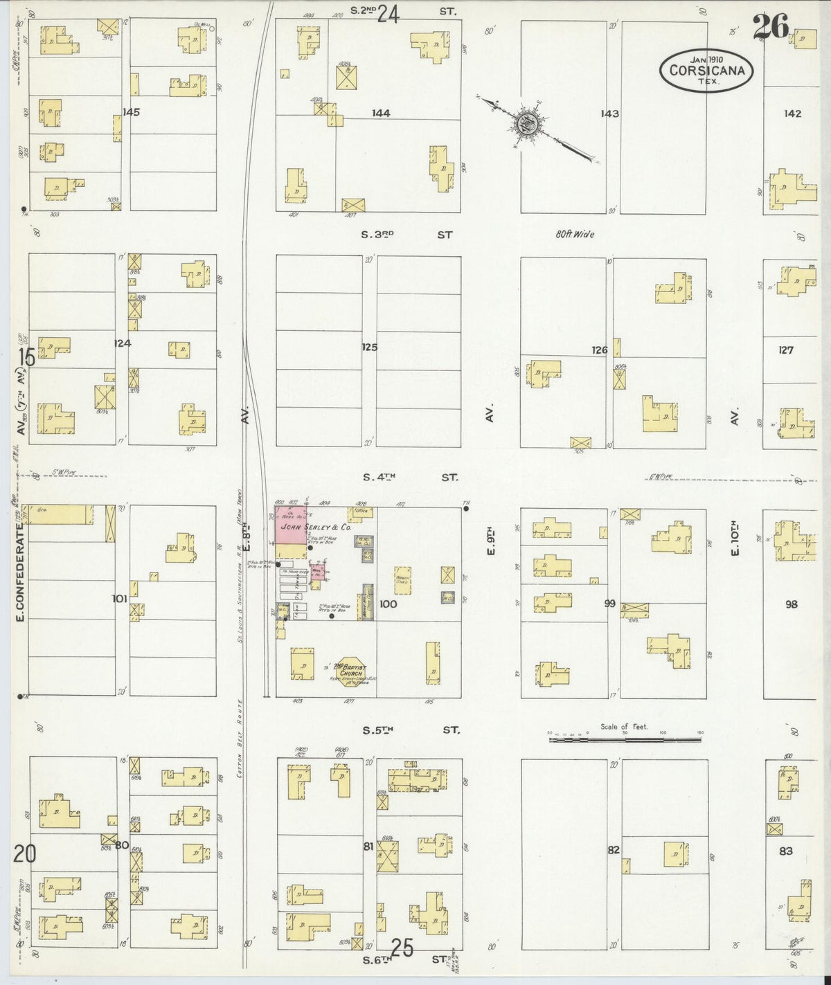 Sanborn Fire Insurance Map from Corsicana, Navarro County, Texas (1910), Sheet #0026 - Historic Sanborn Fire Insurance Map Print, vintage old map wall art, antique decor, genealogy gift, Texas Texas map