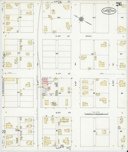 Sanborn Fire Insurance Map from Corsicana, Navarro County, Texas (1910), Sheet #0026 - Historic Sanborn Fire Insurance Map Print, vintage old map wall art, antique decor, genealogy gift, Texas Texas map