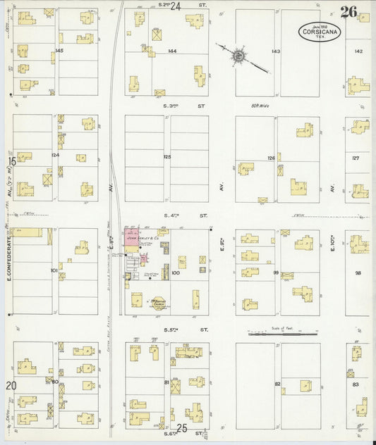 Sanborn Fire Insurance Map from Corsicana, Navarro County, Texas (1910), Sheet #0026 - Historic Sanborn Fire Insurance Map Print, vintage old map wall art, antique decor, genealogy gift, Texas Texas map