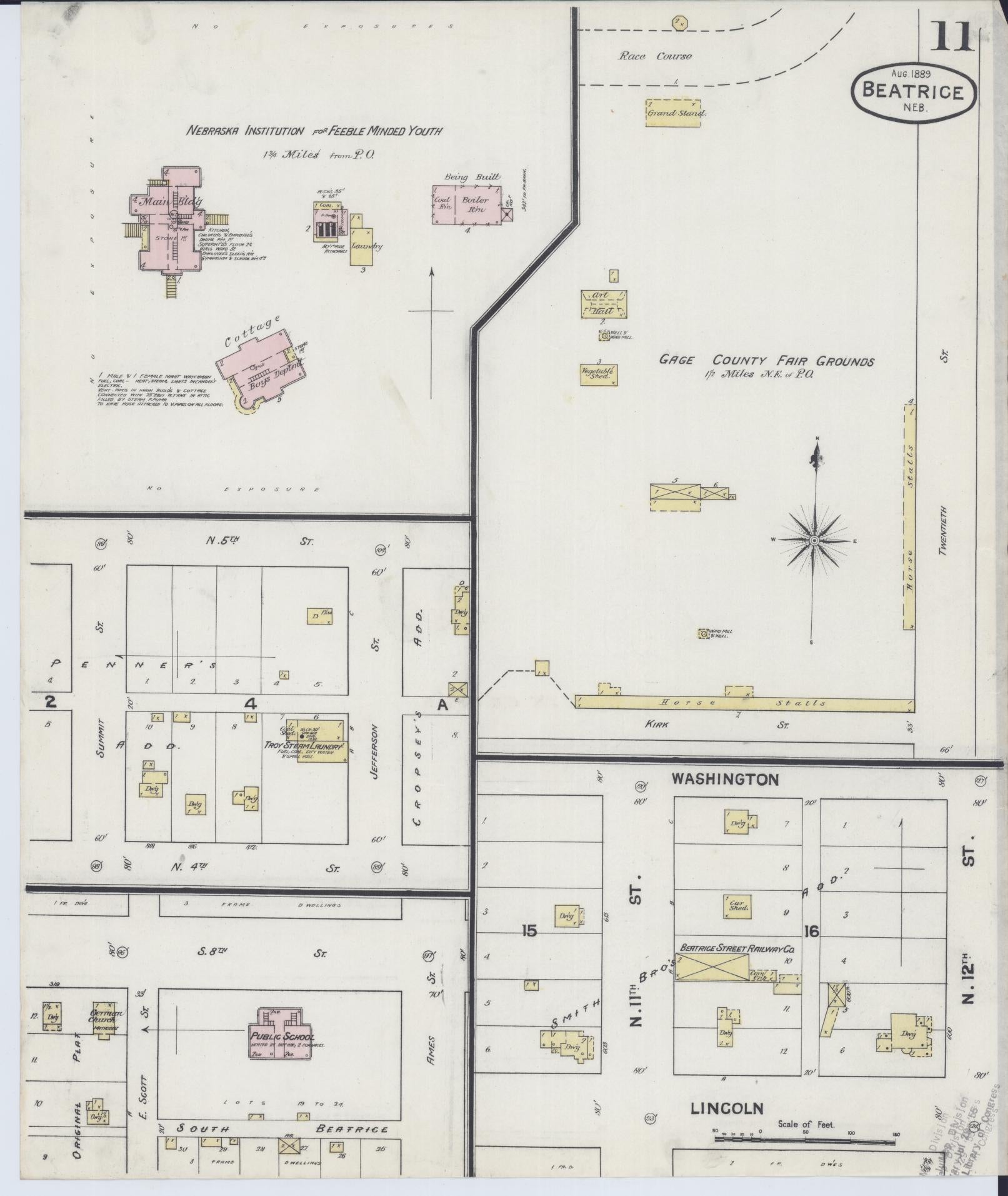 Sanborn Fire Insurance Map from Beatrice, Gage County, Nebraska (1889), Sheet #0011 - Historic Sanborn Fire Insurance Map Print, vintage old map wall art, antique decor, genealogy gift, Nebraska Nebraska map