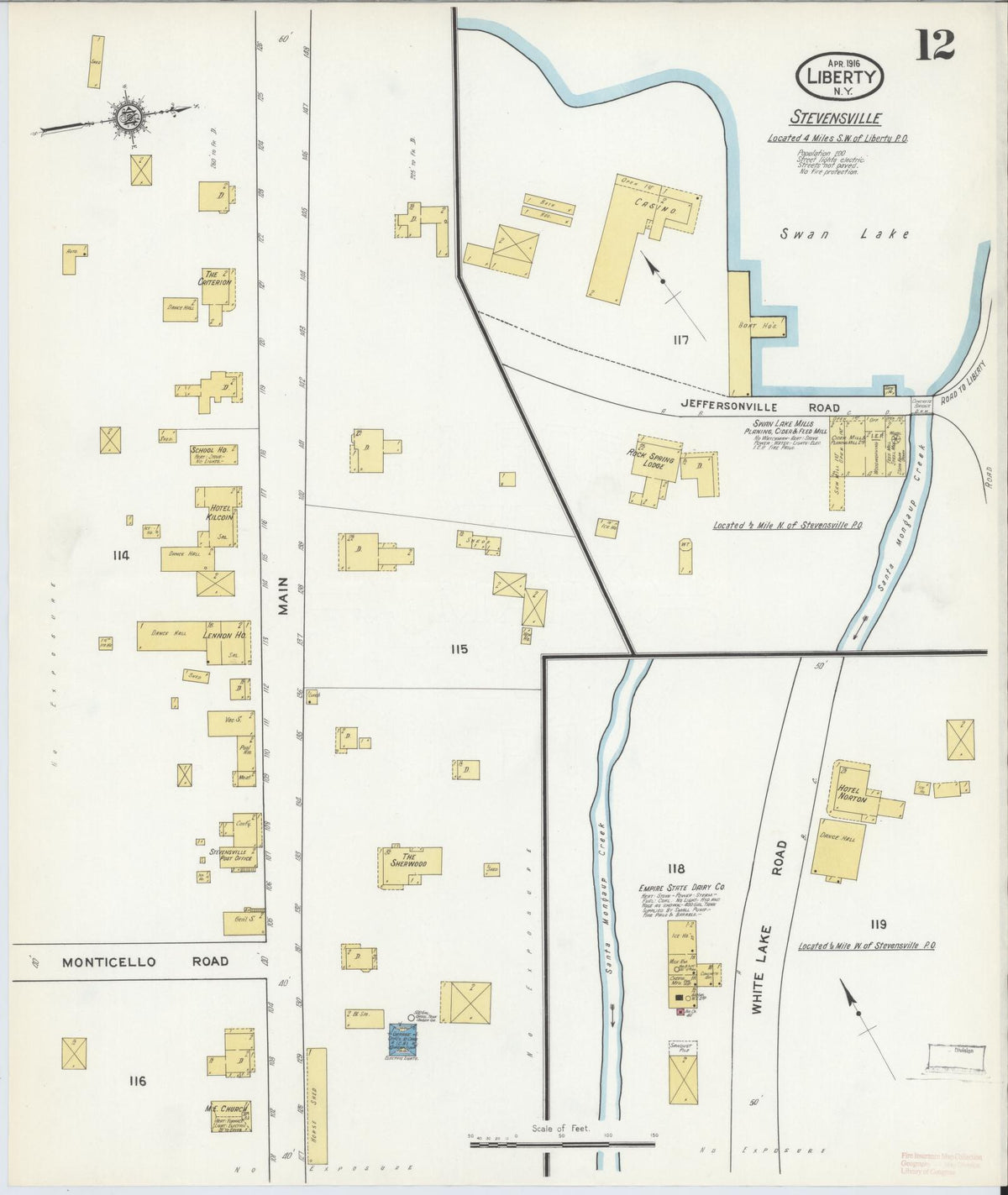 Sanborn Fire Insurance Map from Liberty, Sullivan County, New York (1916), Sheet #0012 - Complete Map Set gallery image, historic Sanborn map, vintage wall art, New York New York