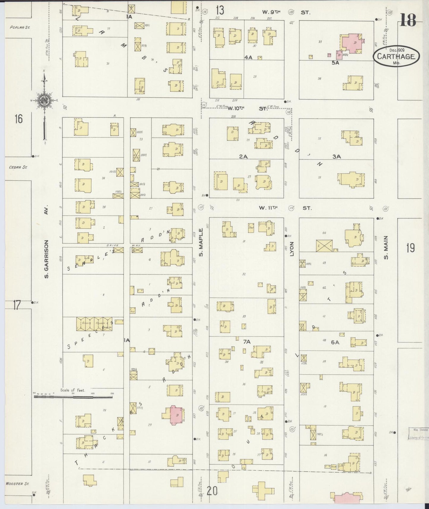 Sanborn Fire Insurance Map from Carthage, Jasper County, Missouri (1909), Sheet #0018 - Complete Map Set gallery image, historic Sanborn map, vintage wall art, Missouri Missouri