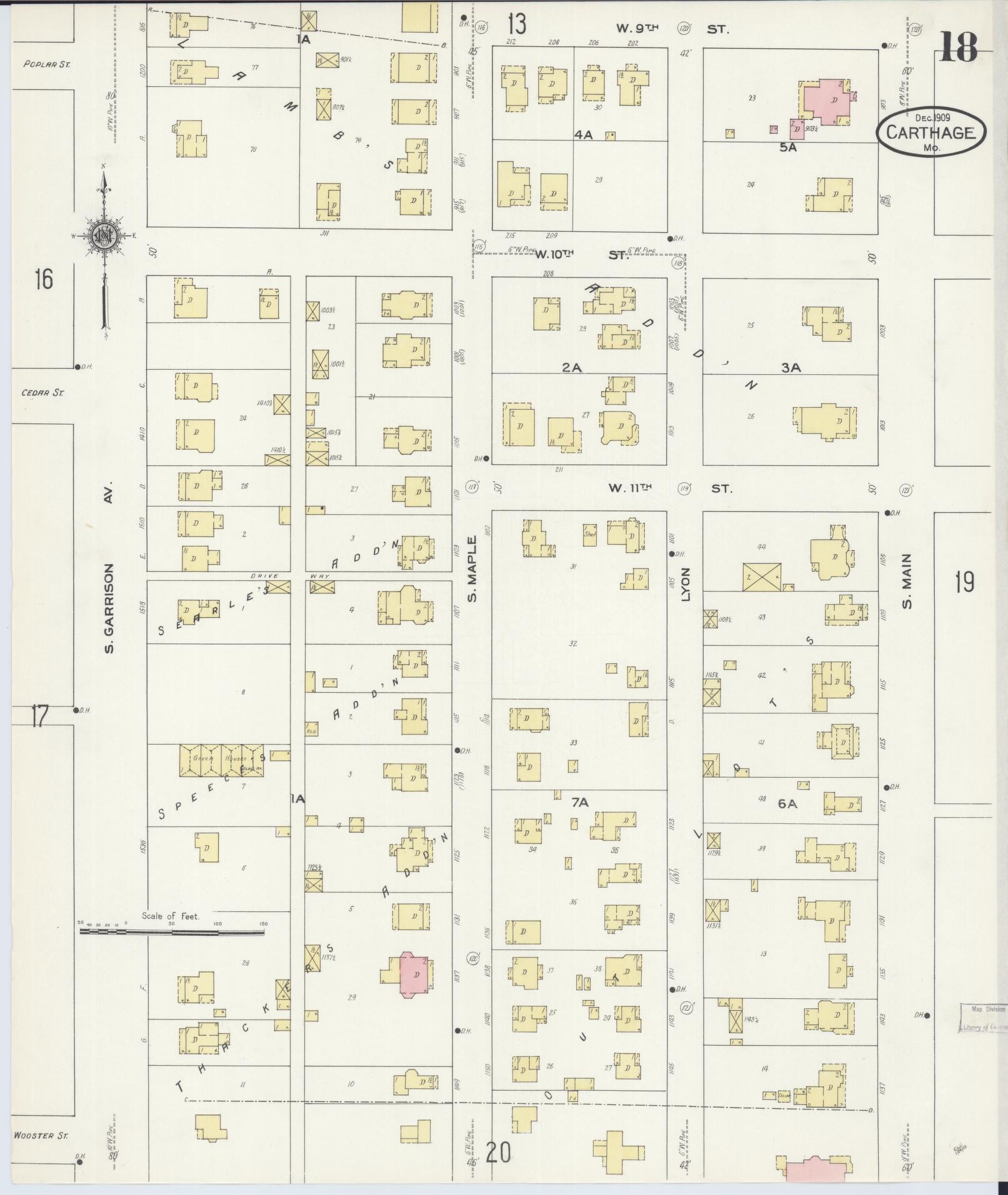 Sanborn Fire Insurance Map from Carthage, Jasper County, Missouri (1909), Sheet #0018 - Complete Map Set gallery image, historic Sanborn map, vintage wall art, Missouri Missouri
