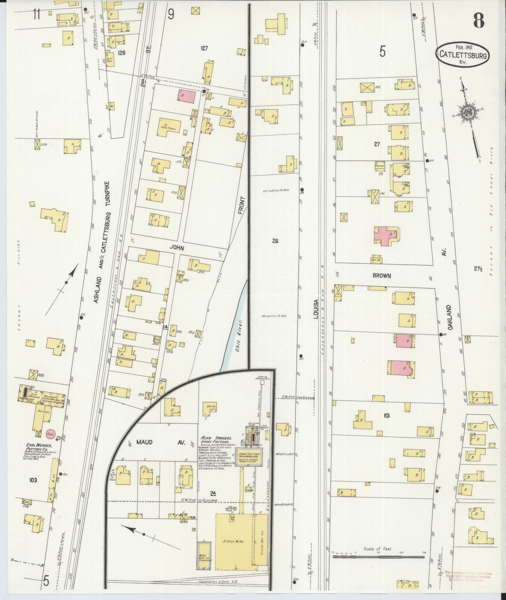 Sanborn Fire Insurance Map from Catlettsburg, Boyd County, Kentucky (1912), Sheet #0008 - Complete Map Set gallery image, historic Sanborn map, vintage wall art, Kentucky Kentucky