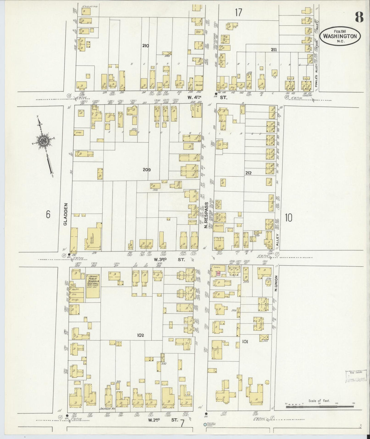 Sanborn Fire Insurance Map from Washington, Beaufort County, North Carolina (1911), Sheet #0008 - Complete Map Set gallery image, historic Sanborn map, vintage wall art, Washington Washington