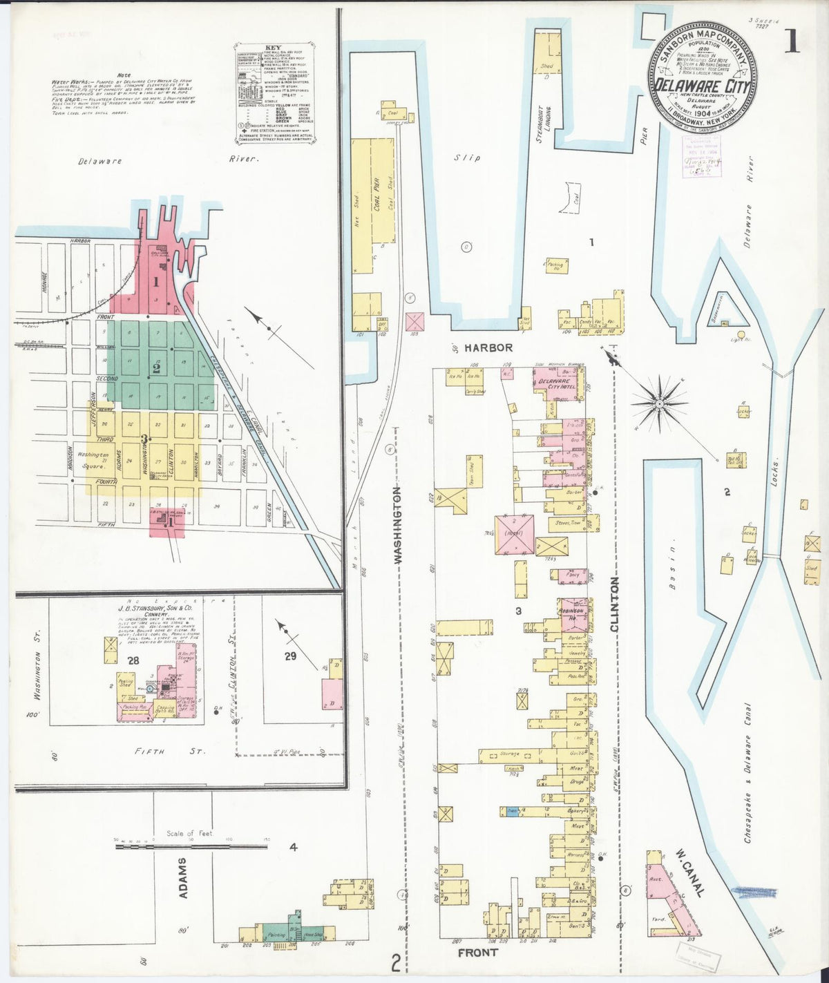 Sanborn Fire Insurance Map from Delaware City, New Castle County, Delaware (1904), Sheet #0001 - Complete Map Set gallery image, historic Sanborn map, vintage wall art, Delaware Delaware