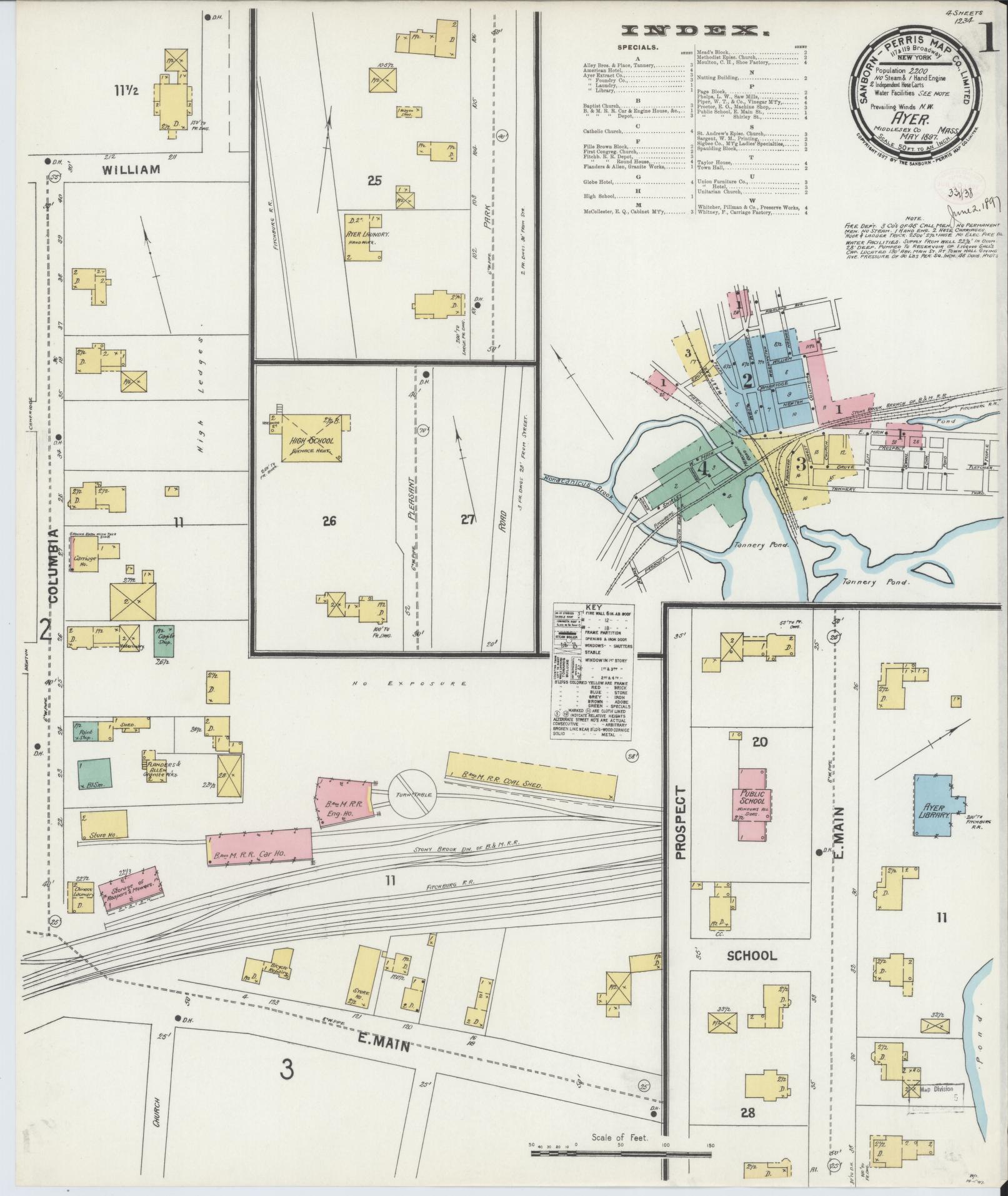 Sanborn Fire Insurance Map from Ayer, Middlesex County, Massachusetts (1897), Sheet #0001 - Complete Map Set gallery image, historic Sanborn map, vintage wall art, Massachusetts Massachusetts