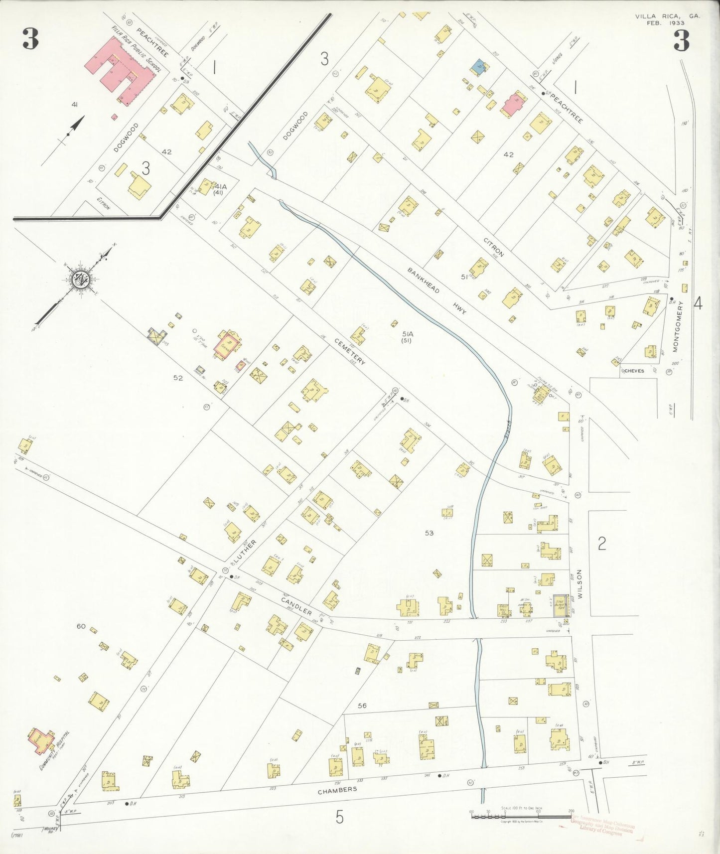 Sanborn Fire Insurance Map from Villa Rica, Carroll County, Georgia (1933), Sheet #0003 - Complete Map Set gallery image, historic Sanborn map, vintage wall art, Georgia Georgia