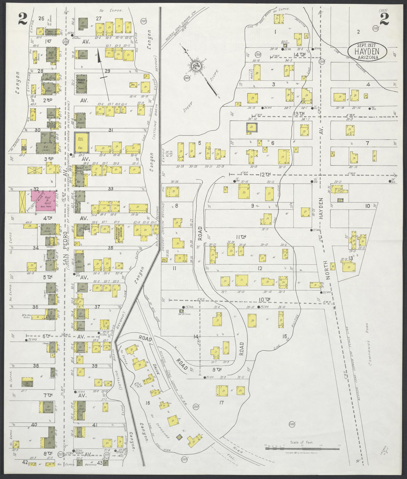 Sanborn Fire Insurance Map from Hayden, Gila County, Arizona (1927), Sheet #0002 - Complete Map Set gallery image, historic Sanborn map, vintage wall art, Arizona Arizona