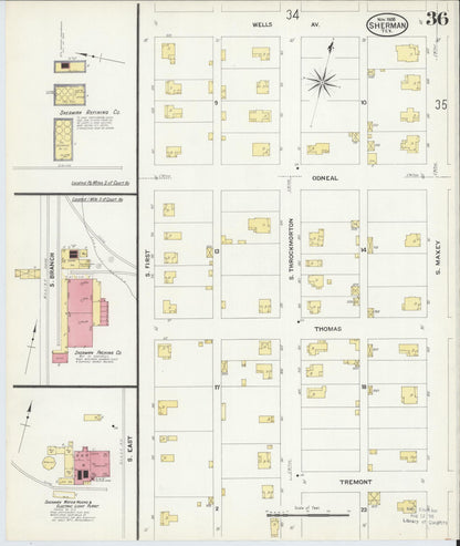 Sanborn Fire Insurance Map from Sherman, Grayson County, Texas (1908), Sheet #0036 - Historic Sanborn Fire Insurance Map Print, vintage old map wall art, antique decor, genealogy gift, Texas Texas map
