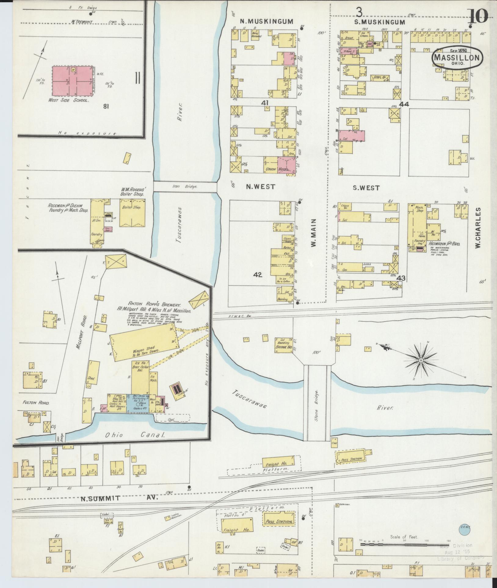 Sanborn Fire Insurance Map from Massillon, Stark County, Ohio (1896), Sheet #0010 - Complete Map Set gallery image, historic Sanborn map, vintage wall art, Ohio Ohio