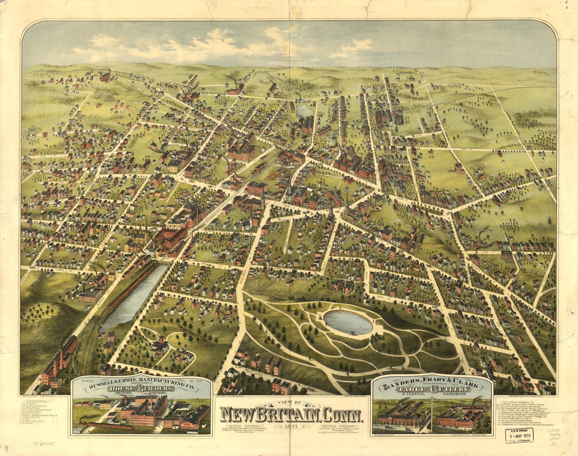 View of New Britain, Conn. 1875. (1875) – Historic Bird’s-Eye View Panorama Print