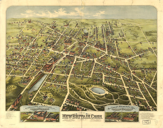 View of New Britain, Conn. 1875. (1875) – Historic Bird’s-Eye View Panorama Print
