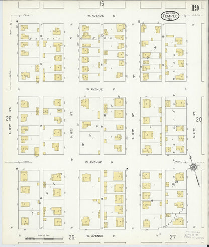 Sanborn Fire Insurance Map from Temple, Bell County, Texas (1915), Sheet #0019 - Complete Map Set gallery image, historic Sanborn map, vintage wall art, Texas Texas