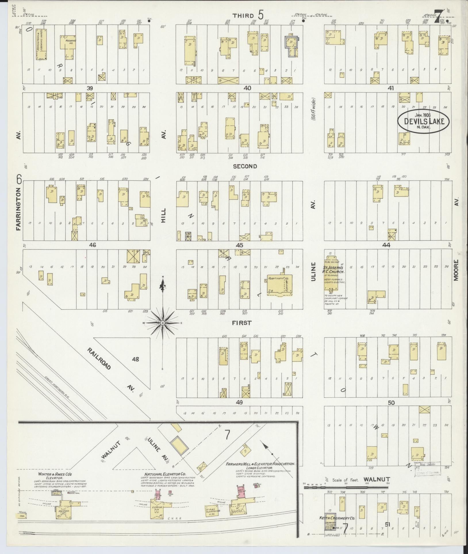 Sanborn Fire Insurance Map from Devils Lake, Ramsey County, North Dakota (1908), Sheet #0007 - Historic Sanborn Fire Insurance Map Print, vintage old map wall art, antique decor, genealogy gift, North Dakota North Dakota map