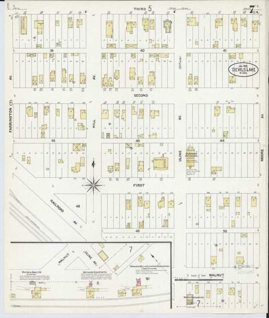 Sanborn Fire Insurance Map from Devils Lake, Ramsey County, North Dakota (1908), Sheet #0007 - Historic Sanborn Fire Insurance Map Print, vintage old map wall art, antique decor, genealogy gift, North Dakota North Dakota map