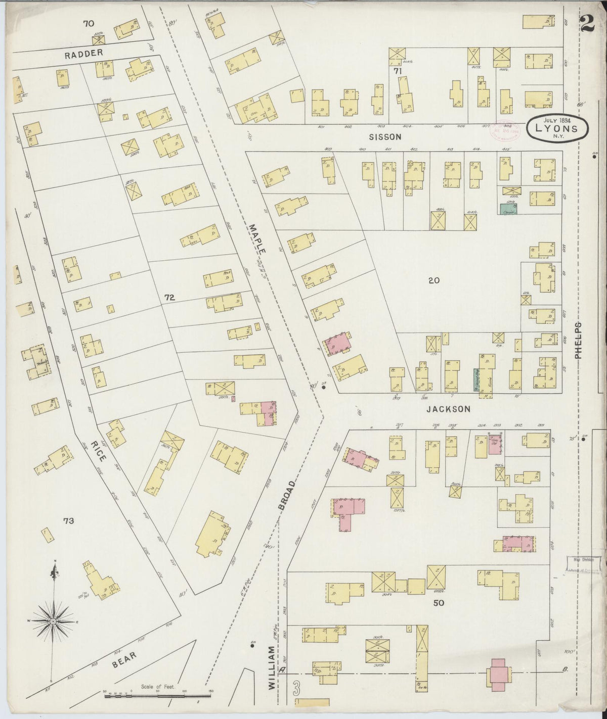 Sanborn Fire Insurance Map from Lyons, Wayne County, New York (1894), Sheet #0002 - Complete Map Set gallery image, historic Sanborn map, vintage wall art, New York New York