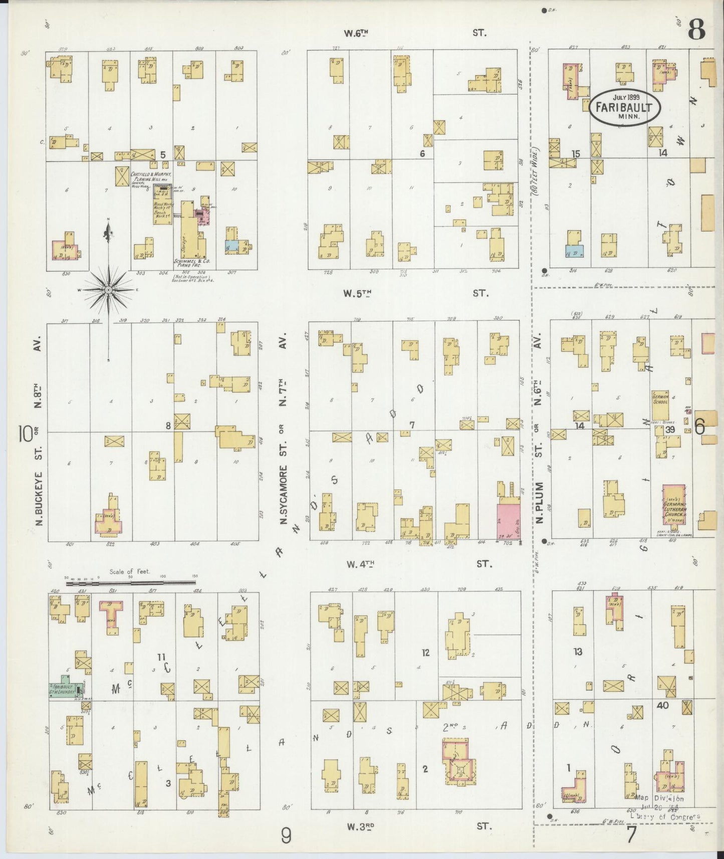 Sanborn Fire Insurance Map from Faribault, Rice County, Minnesota (1899), Sheet #0008 - Complete Map Set gallery image, historic Sanborn map, vintage wall art, Minnesota Minnesota