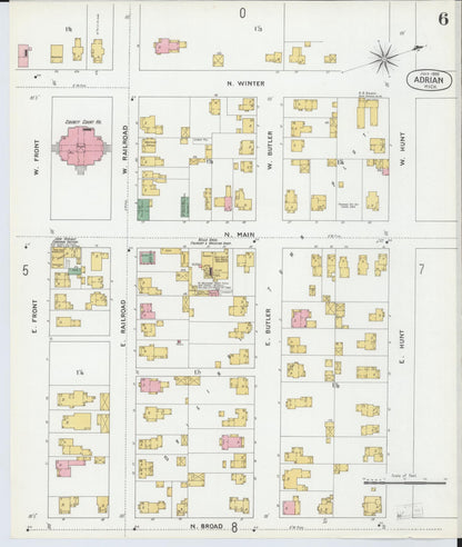 Sanborn Fire Insurance Map from Adrian, Lenawee County, Michigan (1899), Sheet #0006 - Complete Map Set gallery image, historic Sanborn map, vintage wall art, Michigan Michigan