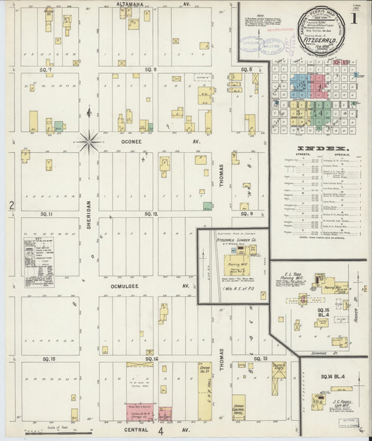 Sanborn Fire Insurance Map from Fitzgerald, Ben Hill County, Georgia (1898), Sheet #0001 - Complete Map Set gallery image, historic Sanborn map, vintage wall art, Georgia Georgia
