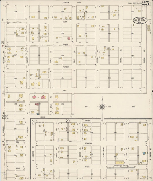 Sanborn Fire Insurance Map from Miles City, Custer County, Montana (1916), Sheet #0025 - Historic Sanborn Fire Insurance Map Print, vintage old map wall art, antique decor, genealogy gift, Montana Montana map
